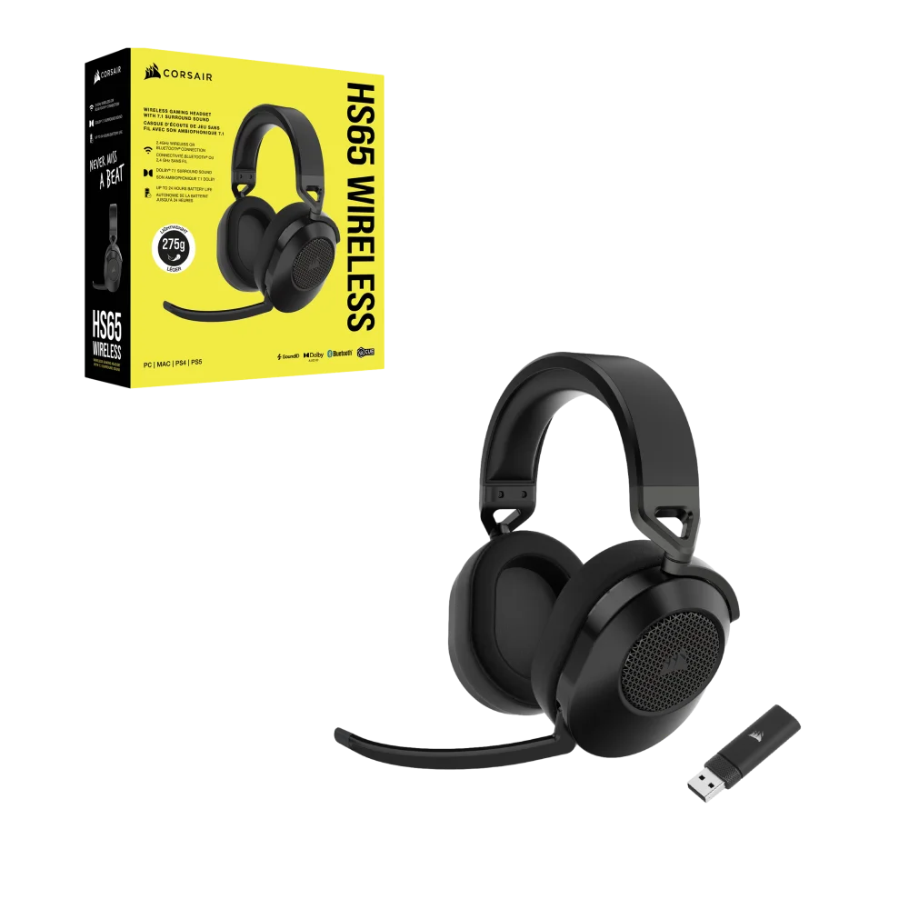 אוזניות גיימינג אלחוטיות CORSAIR HS65 SURROUND 7.1 – שחור