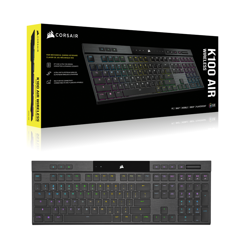 מקלדת גיימינג אלחוטית דקה CORSAIR K100 AIR WIRELESS Ultra-Thin