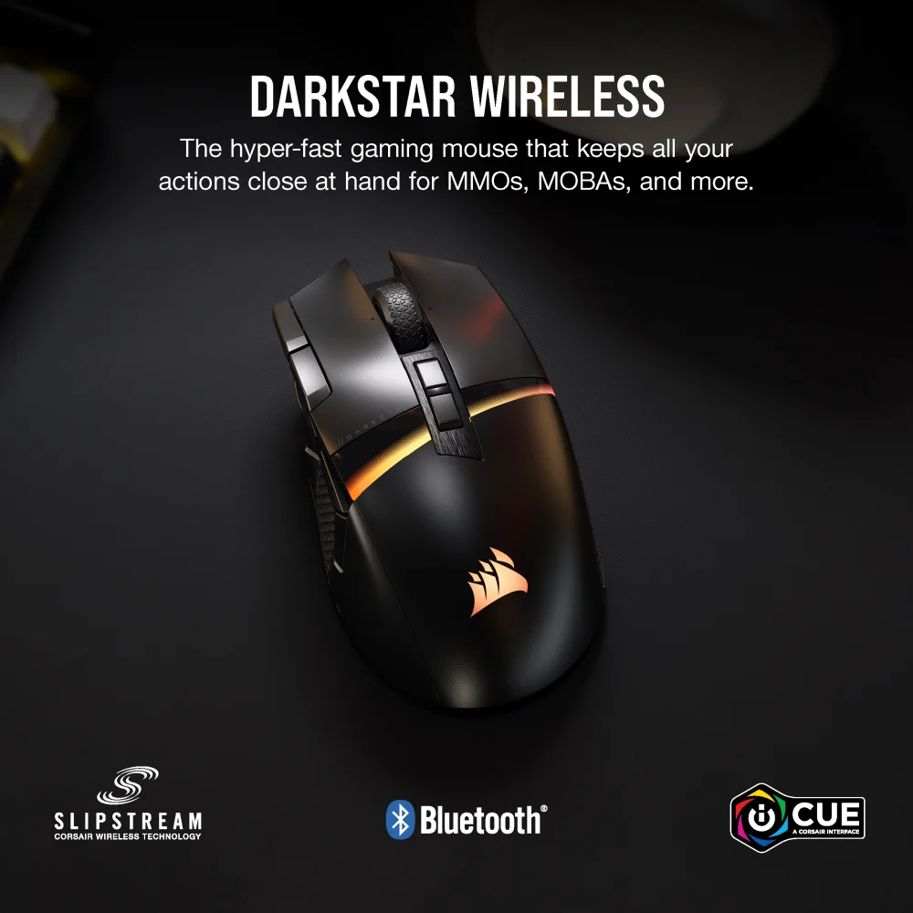עכבר גיימינג אלחוטי CORSAIR DARKSTAR WIRELESS RGB MMO Gaming
