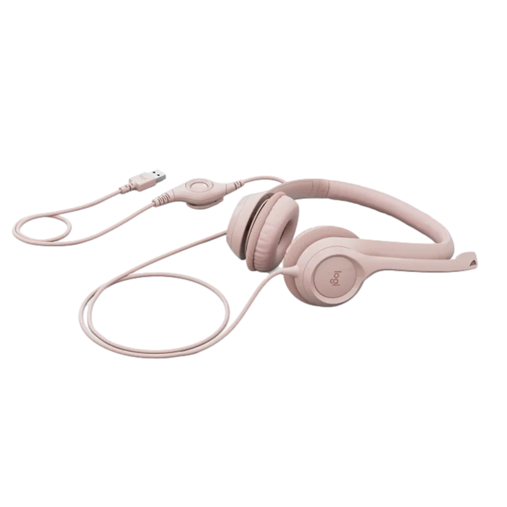 אוזניות עם מיקרופון וחיבור USB Logitech H390 – צבע ורוד