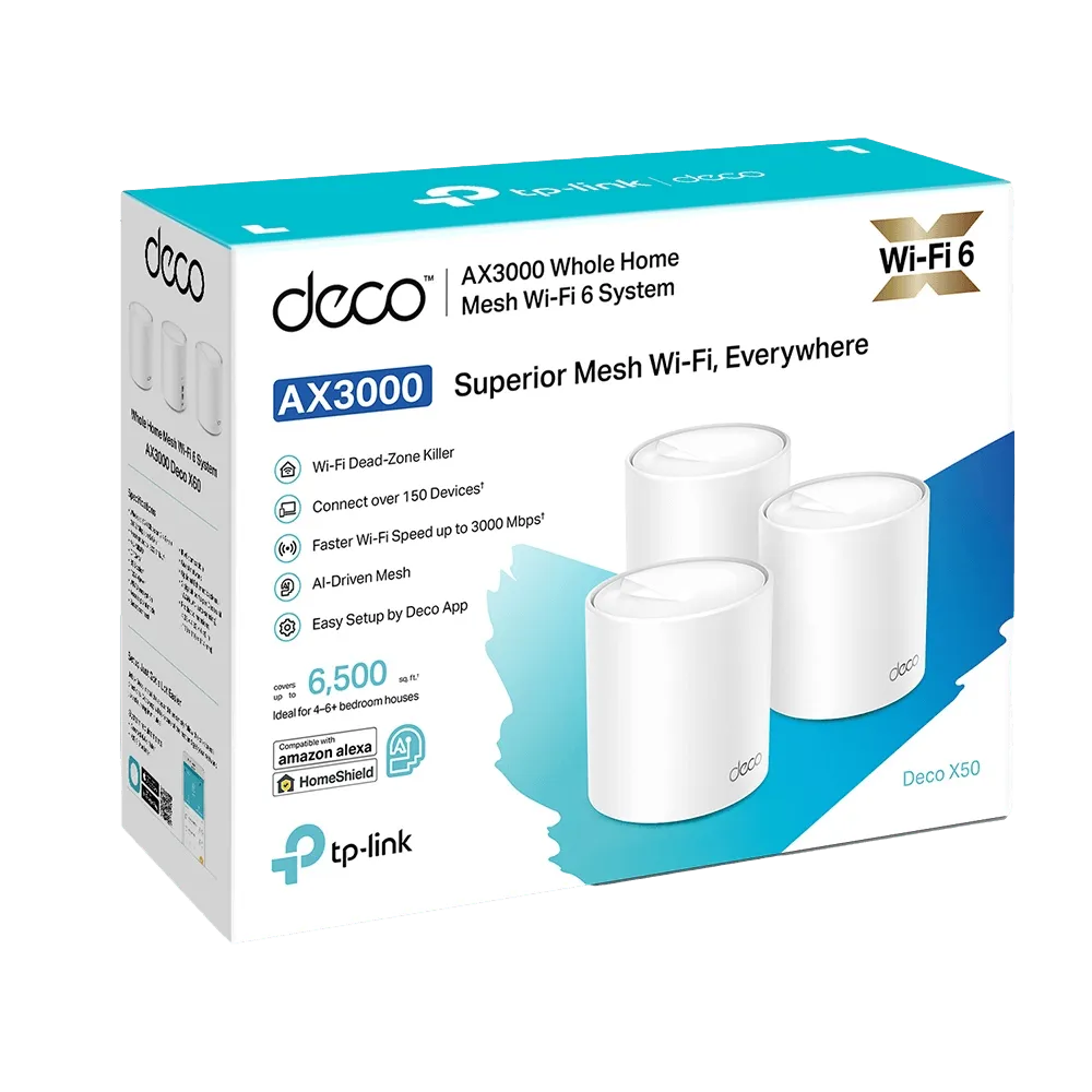 מגדיל טווח (יחידה אחת באריזה)Deco X50 AX3000 Whole Home Mesh WiFi 6 System