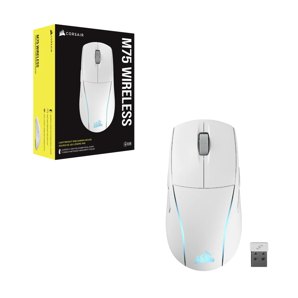 עכבר גיימינג אלחוטי לבן CORSAIR M75 WIRELESS Lightweight RGB