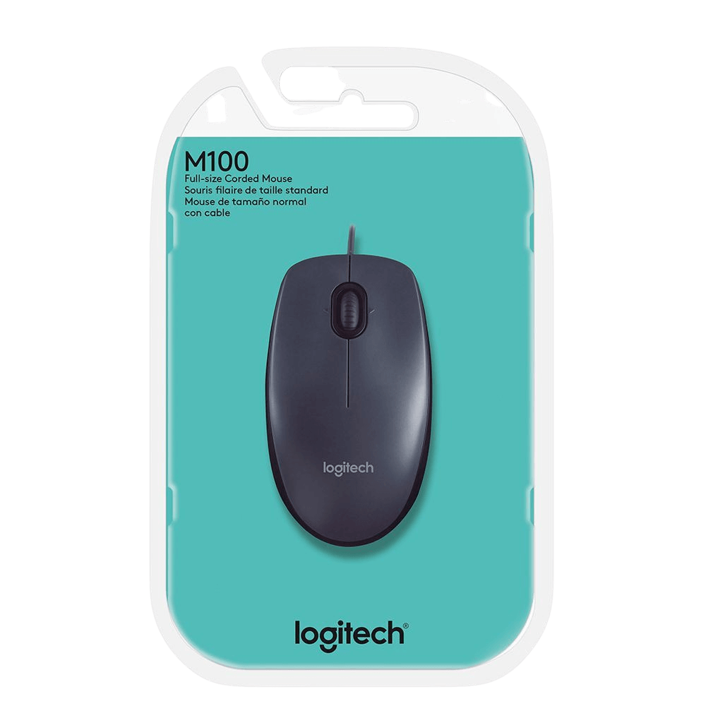 עכבר חוטי Logitech M100 בצבע אפור