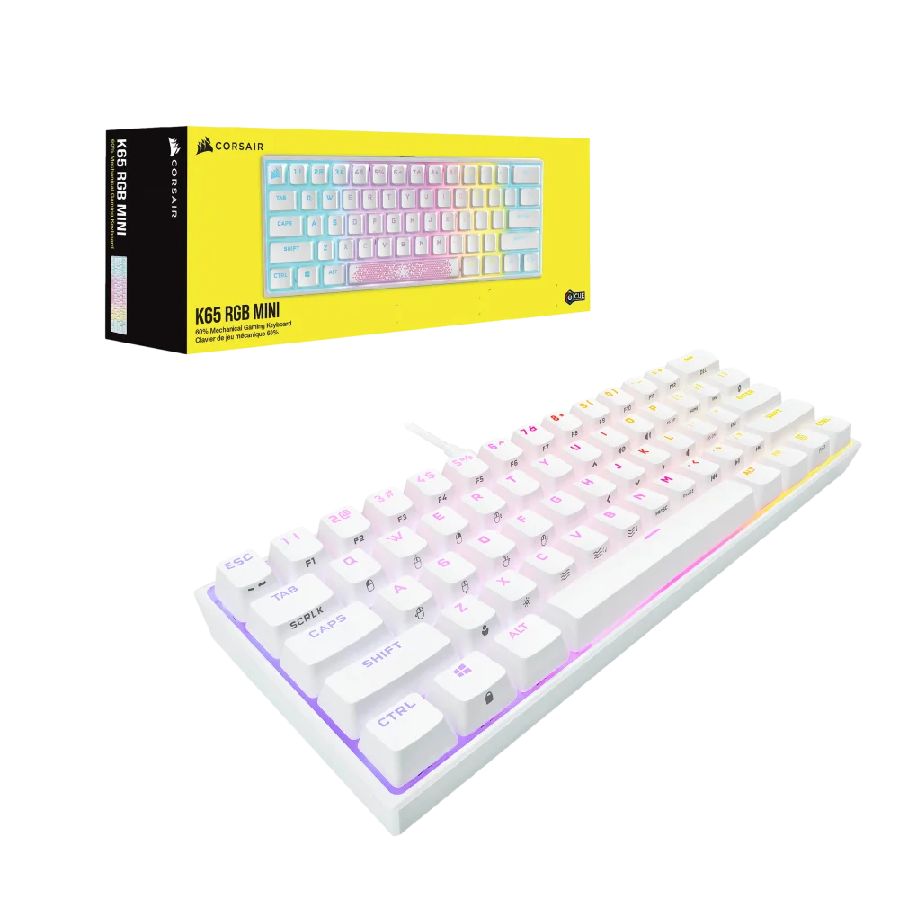  מקלדת מכנית לבנה CORSAIR K65 White RGB MINI 60% 
