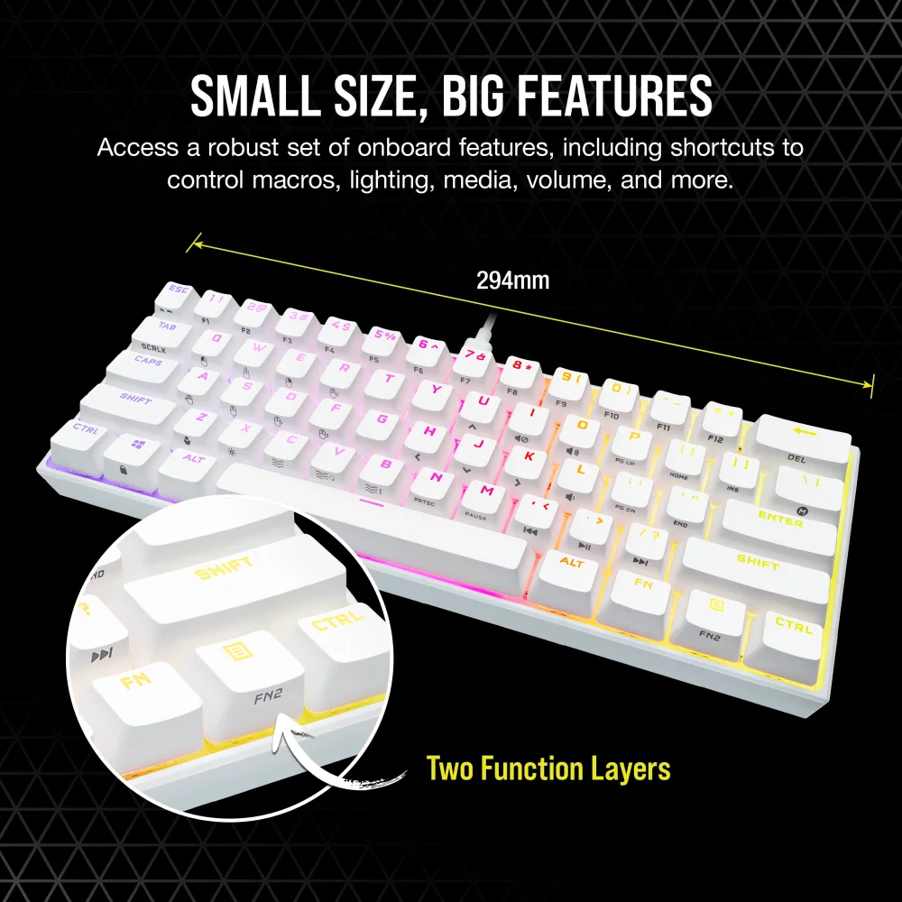  מקלדת מכנית לבנה CORSAIR K65 White RGB MINI 60% 
