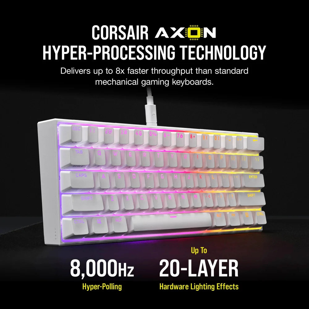  מקלדת מכנית לבנה CORSAIR K65 White RGB MINI 60% 
