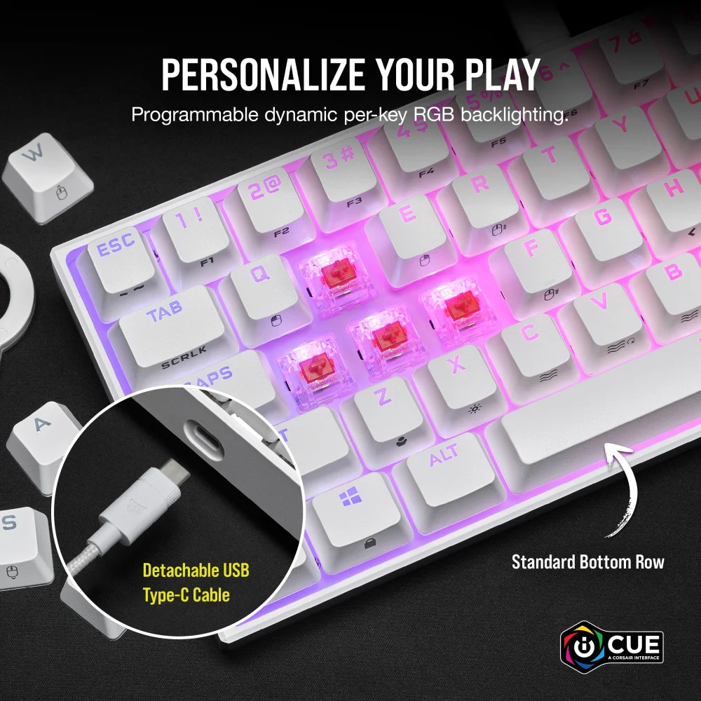  מקלדת מכנית לבנה CORSAIR K65 White RGB MINI 60% 