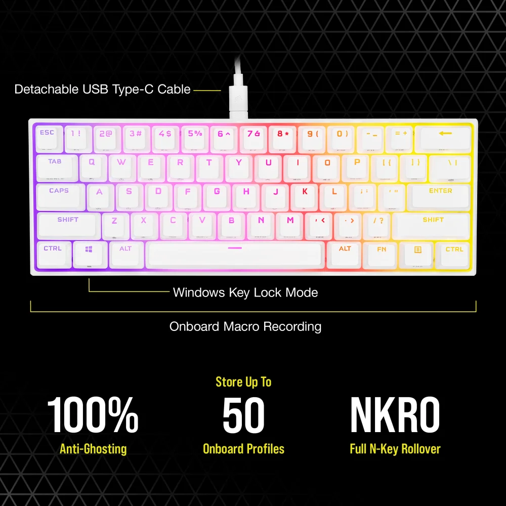  מקלדת מכנית לבנה CORSAIR K65 White RGB MINI 60% 