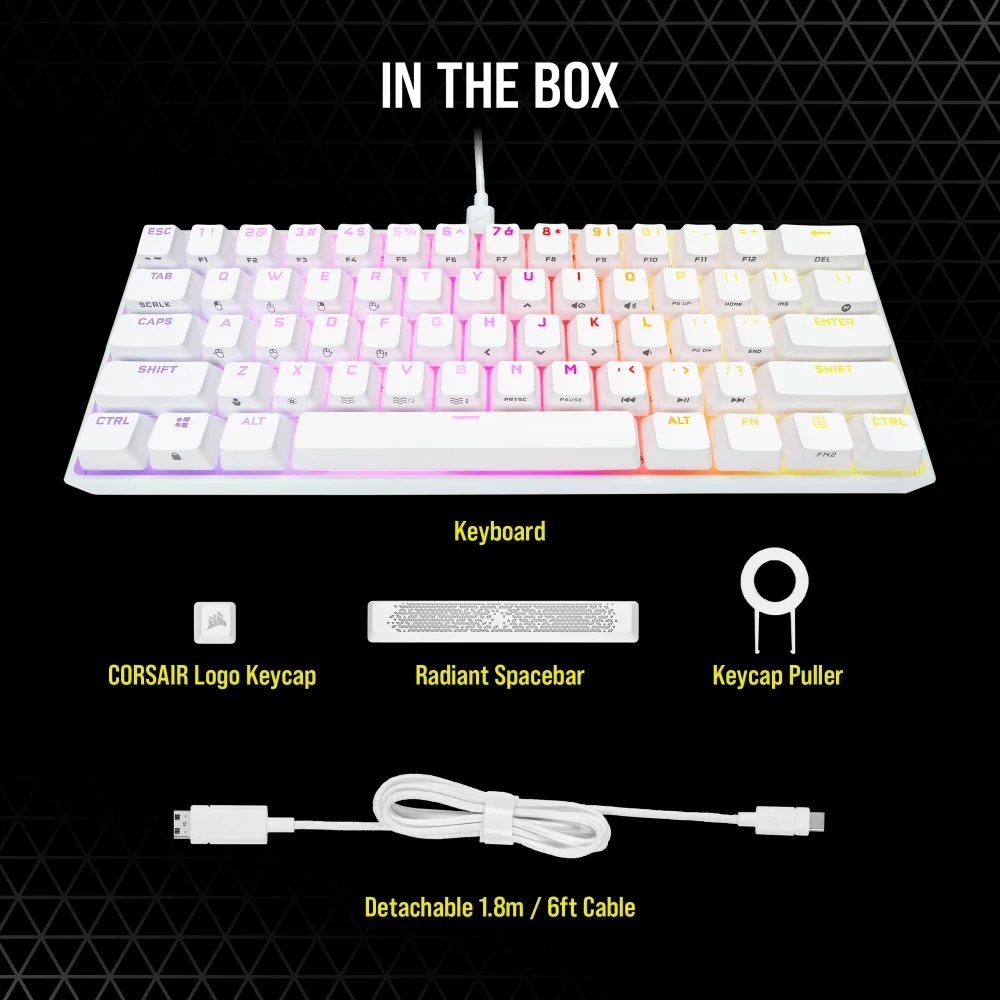  מקלדת מכנית לבנה CORSAIR K65 White RGB MINI 60% 