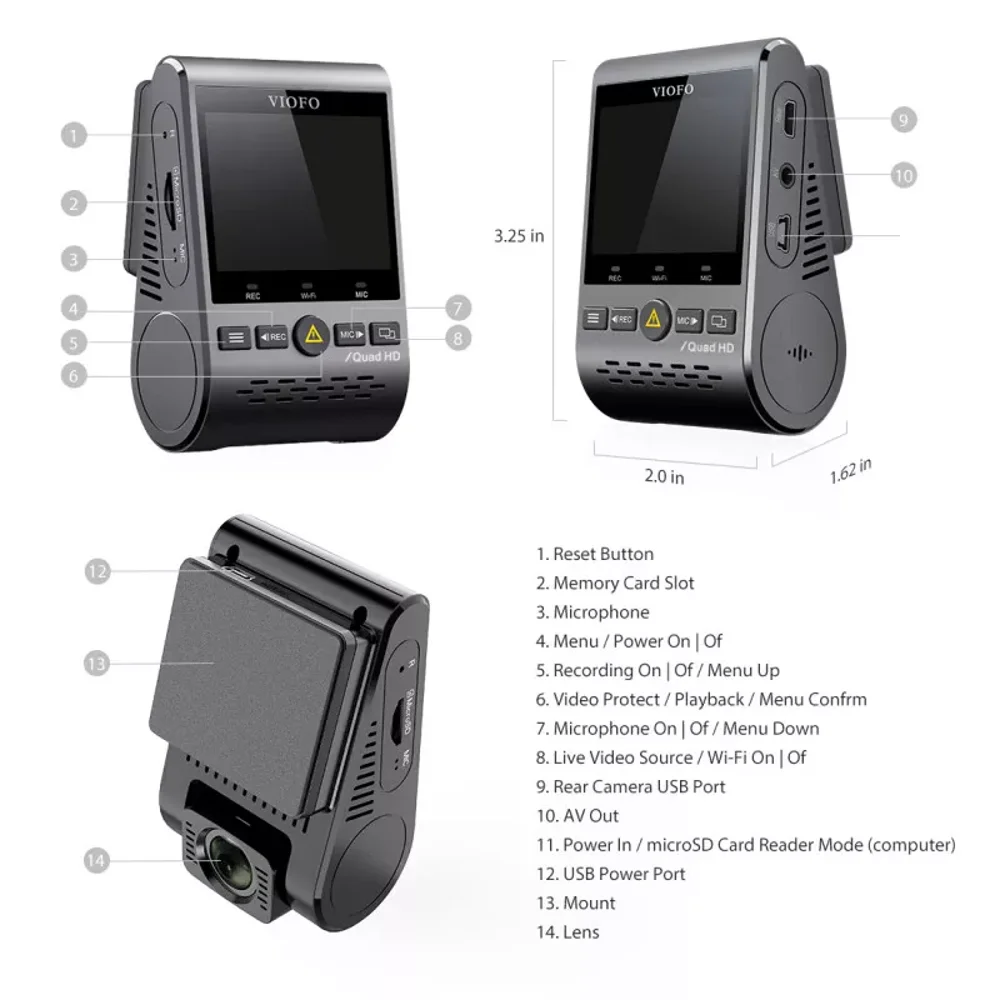  מצלמת דרך קדמית ואחורית VIOFO A129 PLUS DUO WIFI 2K WITH GPS 