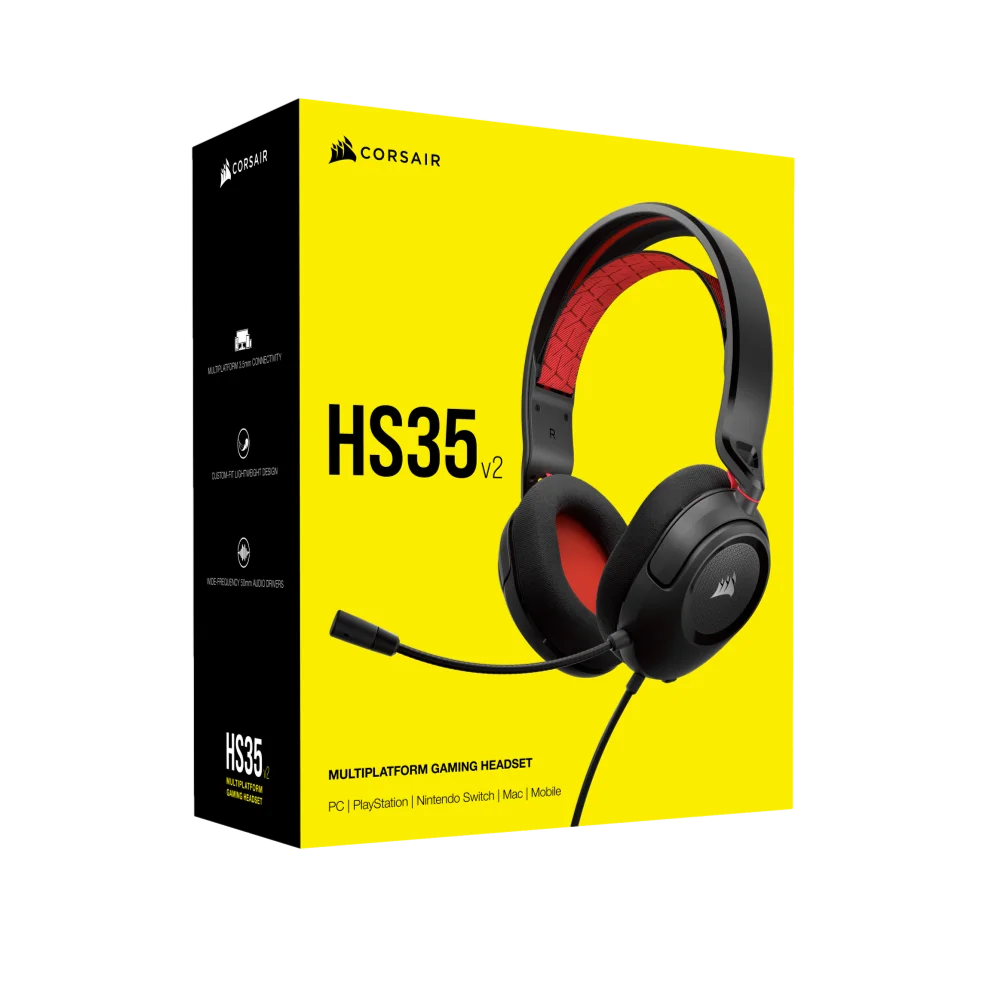  אוזניות גיימינג אדום CORSAIR HS35 v2 Multiplatform 