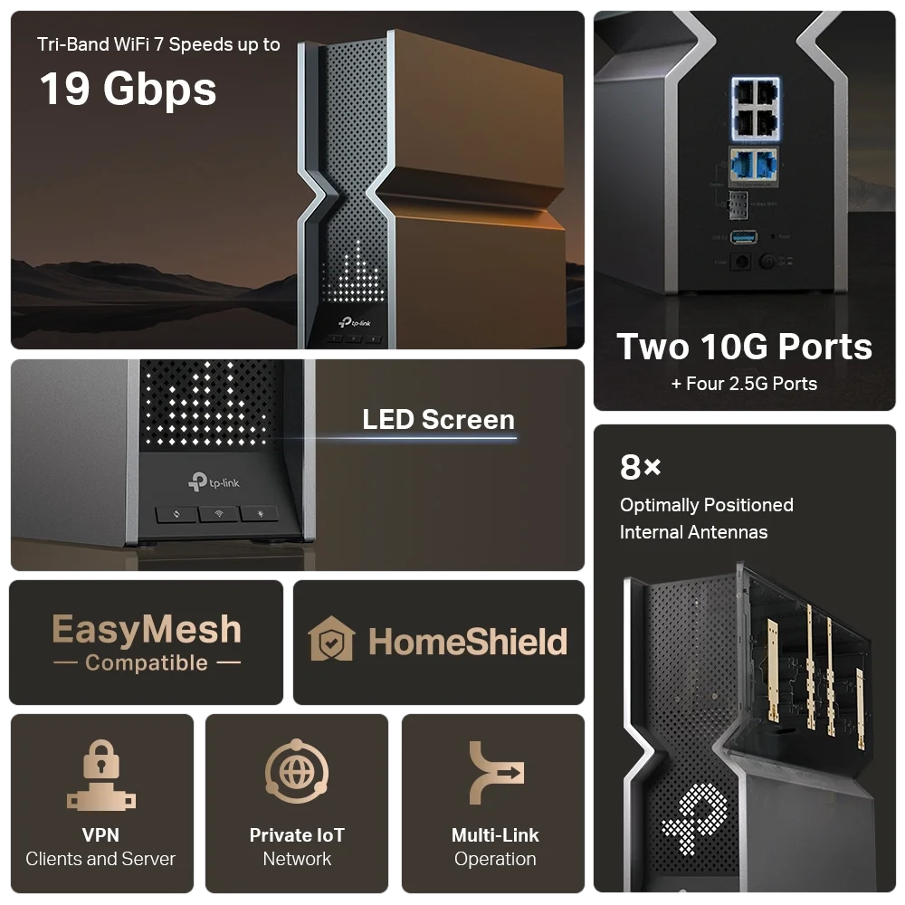  נתב Archer BE800 BE19000 Tri-Band WI-FI7 System 