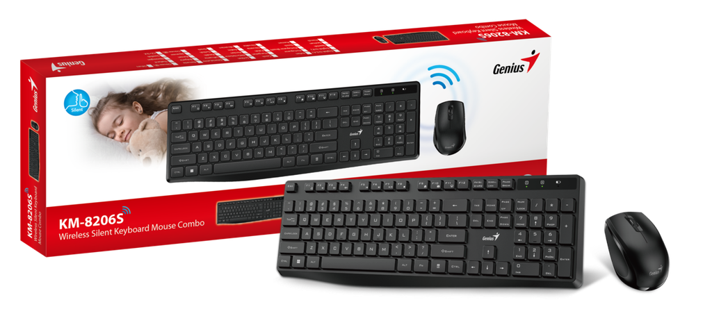  סט מקלדת ועכבר אלחוטי שקטים Genius KM-8206S 