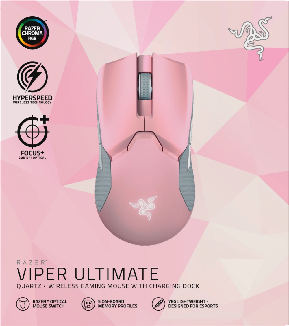  עכבר אלחוטי RAZER Viper Ultimate & Mouse Dock בצבע ורוד 