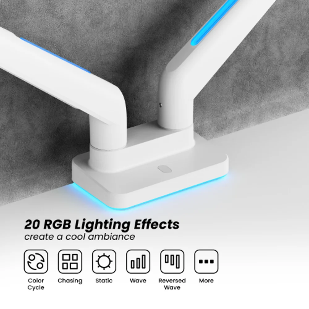  זרוע שולחנית גיימינג לשני מסכים 17'-49' עם תאורת RGB דגם LDT85-C024L מבית LUMI 