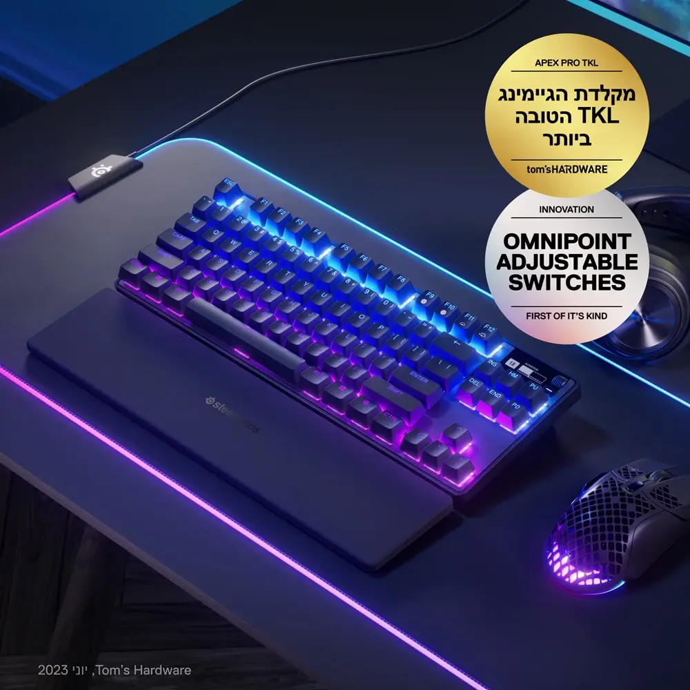  מקלדת גיימינג מכאנית מקצועית אלחוטית SteelSeries Apex Pro Gen 3 TKL WL 