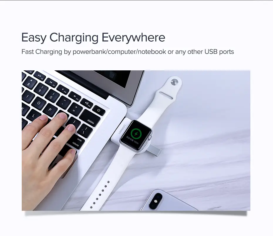  מטען מגנטי נייד ל‑Apple Watch – UGREEN MFi, קייס קומפקטי, טעינה תוך שעתיים, מושלם לדרך UGREEN CD144 50944 