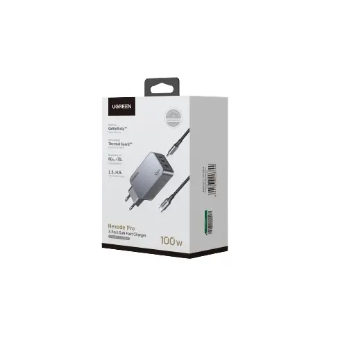  מטען קיר UGREEN NEXODE PRO 100W GAN + כבל לטעינה מהירה וחכמה של עד 3 מכשירים. מתאים למחשב נייד, סמארטפון וטאבלט UGREEN X757 25874 