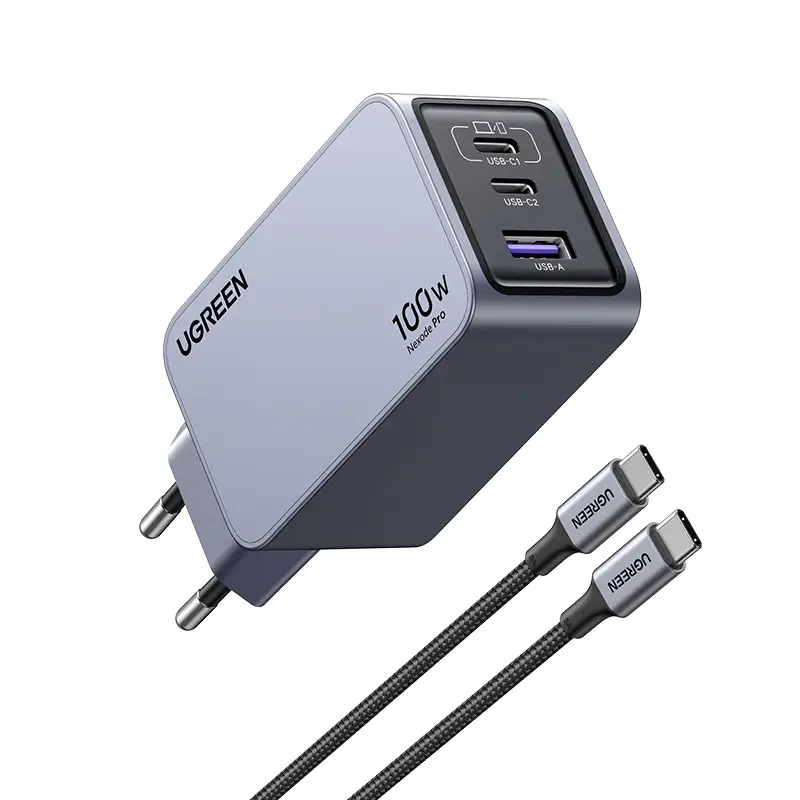  מטען קיר UGREEN NEXODE PRO 100W GAN + כבל לטעינה מהירה וחכמה של עד 3 מכשירים. מתאים למחשב נייד, סמארטפון וטאבלט UGREEN X757 25874 