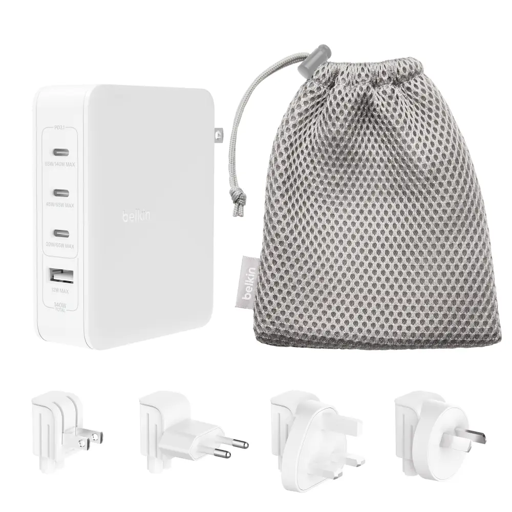  מטען קיר 4 יציאות Belkin BoostCharge 140W עם מתאמים לשקעים UK, EU, US WCH014bt 