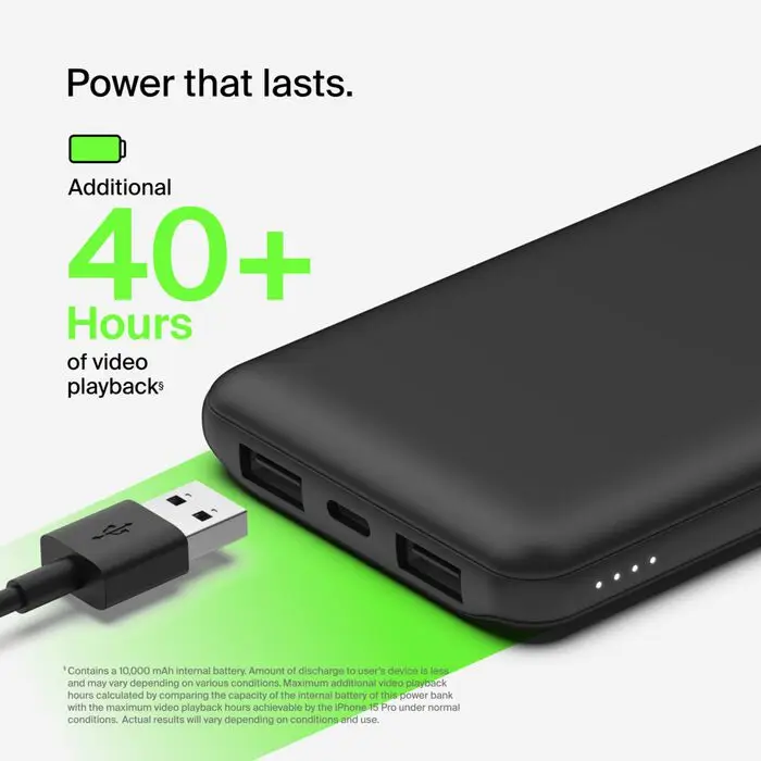  מטען נייד / סוללת גיבוי 3 יציאות Belkin 15W בנפח 10000mAh מתאים למכשירי iPhone ו- Samsung Belkin BPB011bt 