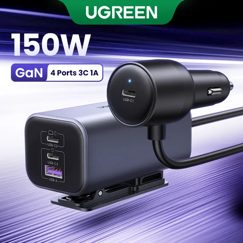 מטען רכב מהיר UGREEN 150W GaN עם 4 יציאות – טעינה עוצמתית לכל מכשיר UGREEN EC706 35571 