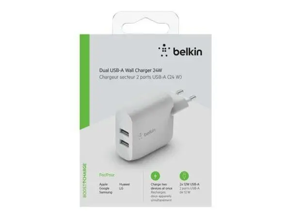  מטען קיר כפול 24W USB-A Belkin WCB002vf 