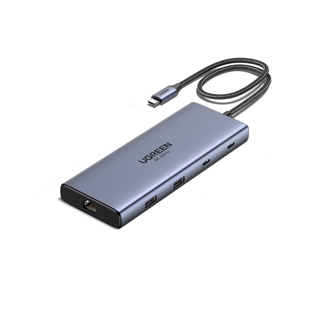  מולטיפורט UGREEN USB-C 10 ב-1 – כולל HDMI כפול, יציאות USB-A ו-USB-C, רשת, קורא כרטיסים וטעינה מהירה UGREEN CM639 45380 
