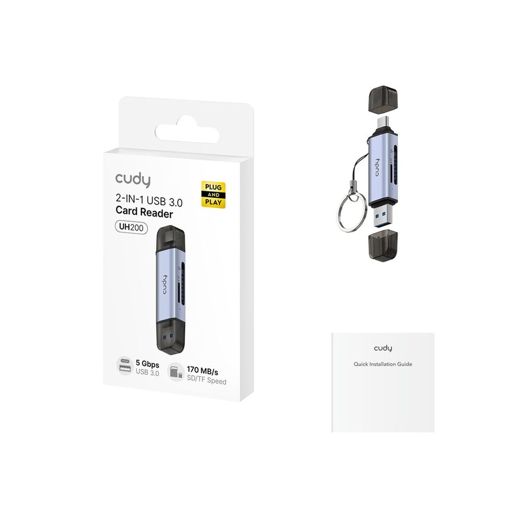  מתאם CUDY 2-IN-1 Dual USB 3.0 SD/TF Card Reader UH200 