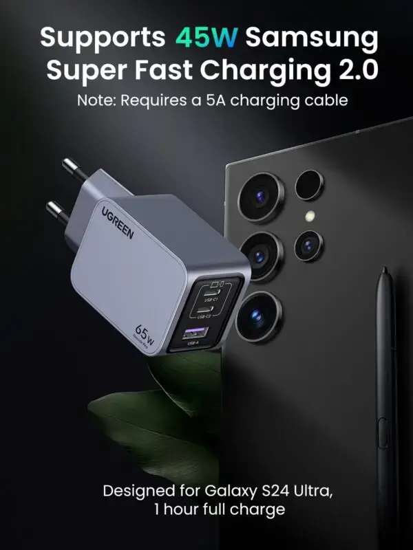  מטען קיר מהיר UGREEN NEXODE PRO 65W GAN + כבל CTC UGREEN X755 25871 