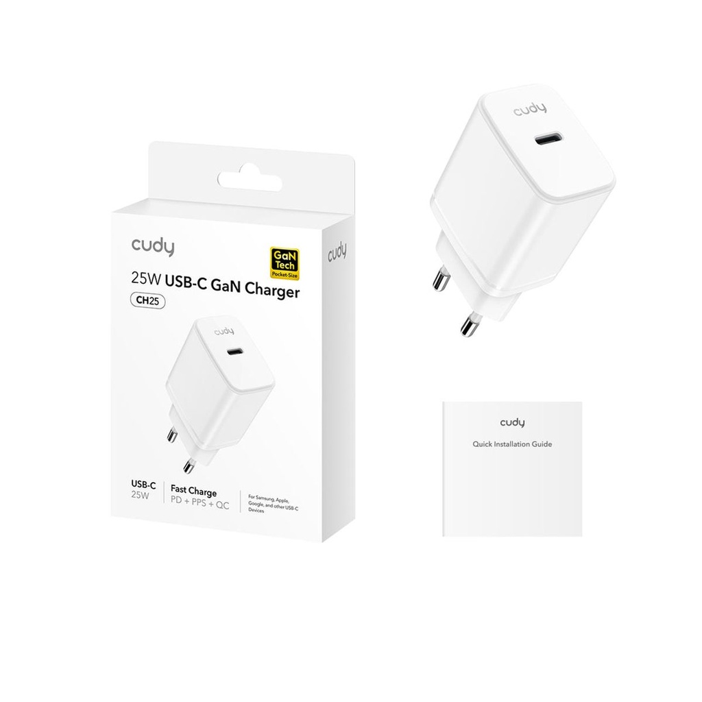  מטען CUDY 25W USB-C Charger with EU Plug CH25_EU 