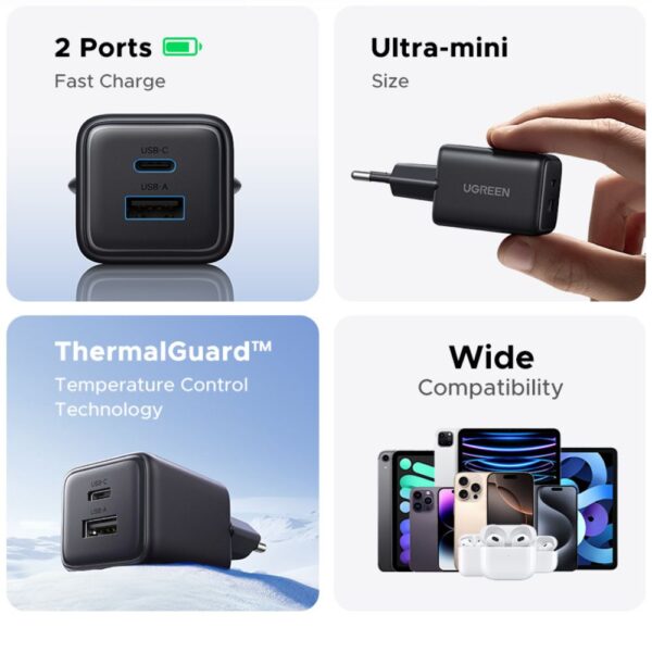  מטען קיר כפול UGREEN 20W USB-C GaN 1A1C UGREEN GAN 20W 1A1C 