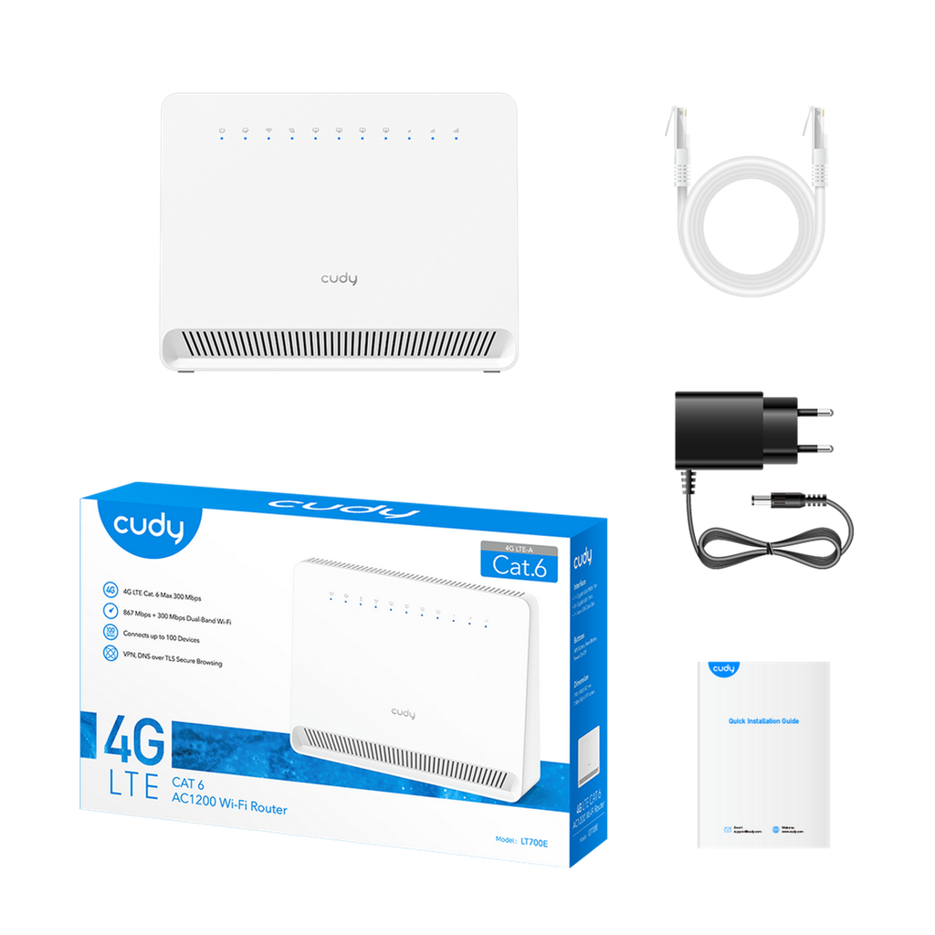  CUDY נתב שולחני AC1200 Wi-Fi 4G LTE-Cat6 Gigabit Router LT700E_EU 