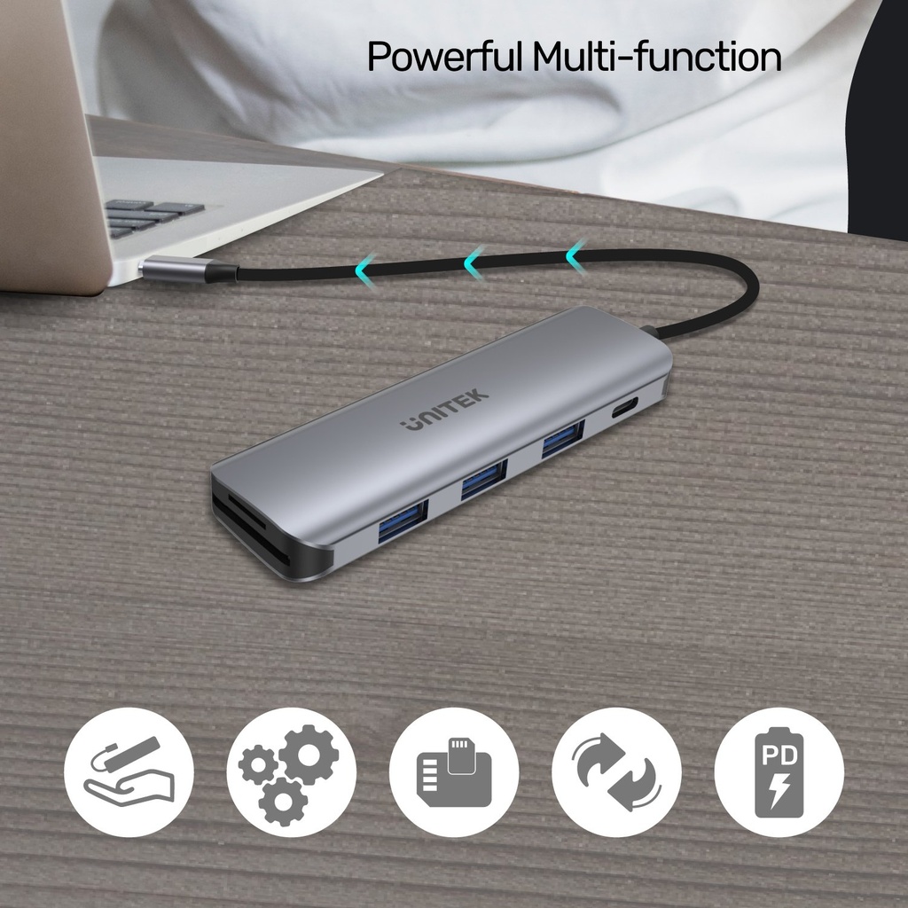  H1107C - מפצל USB-C לUSB עם טעינה 100W 