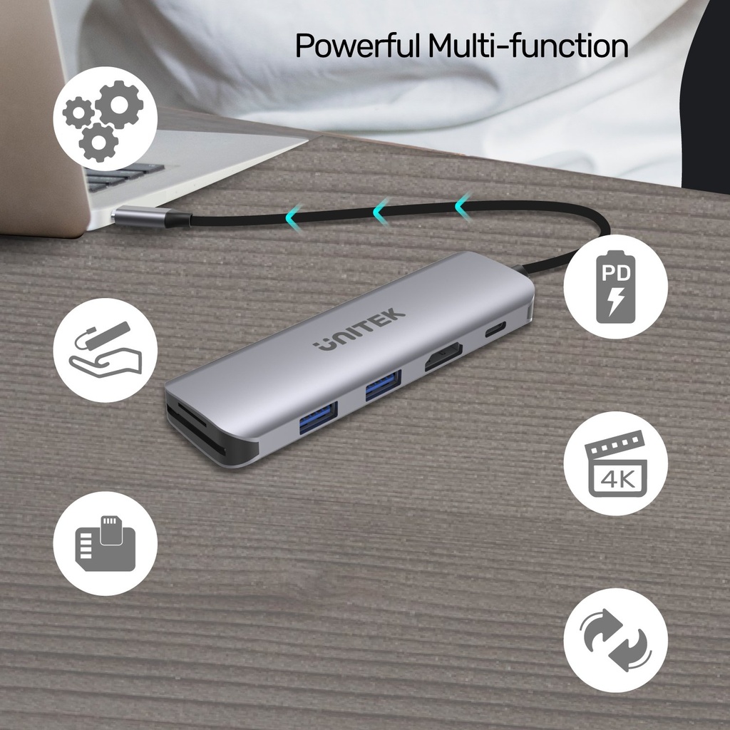  H1107D - מתאם USB-C כולל טעינה ו-HDMI 