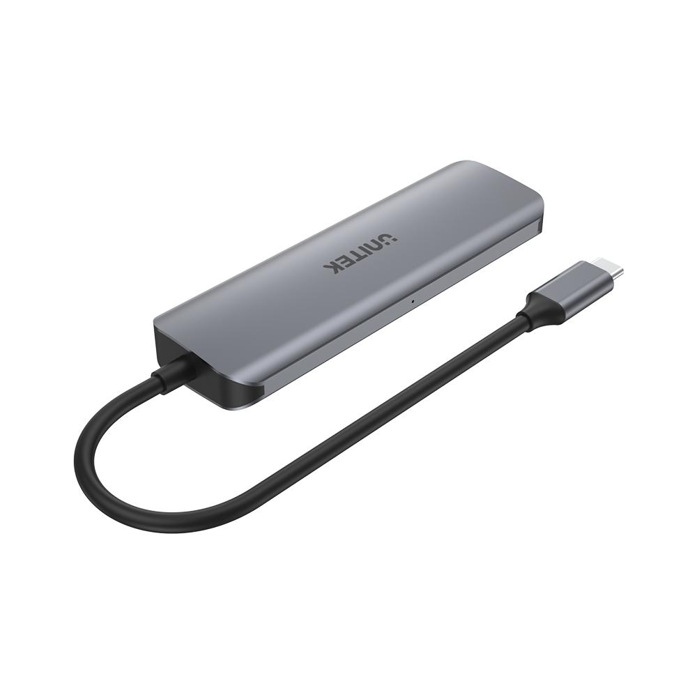  H1107F - מתאם USB-C מידע, קורא כרטיסים ותצוגה - 6 ב-1 