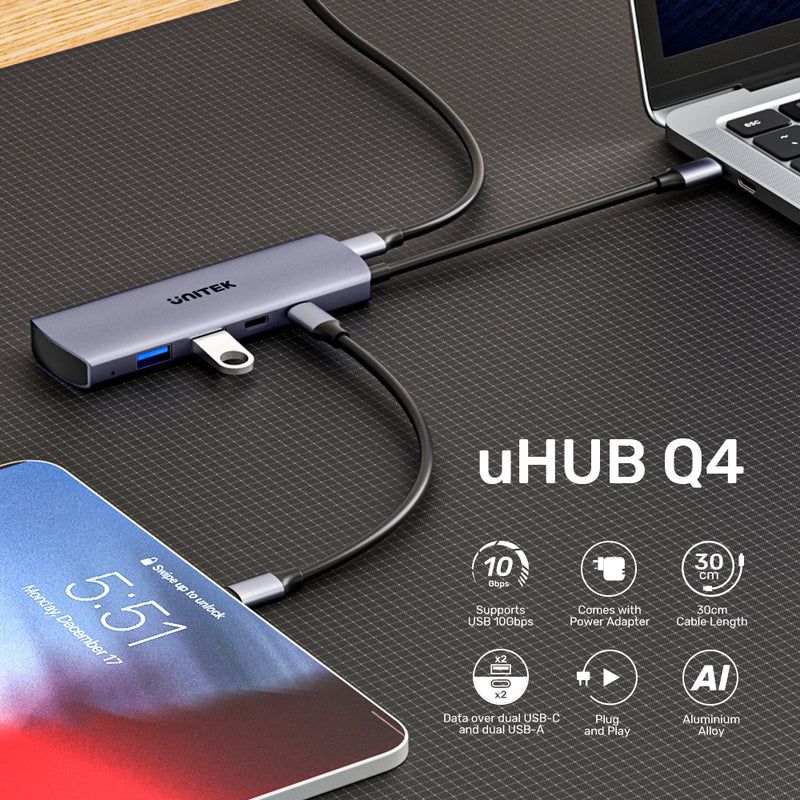  H1112D - מפצל בחיבור USB-C לX2 חיבורי USB-A וX2 USB-C 
