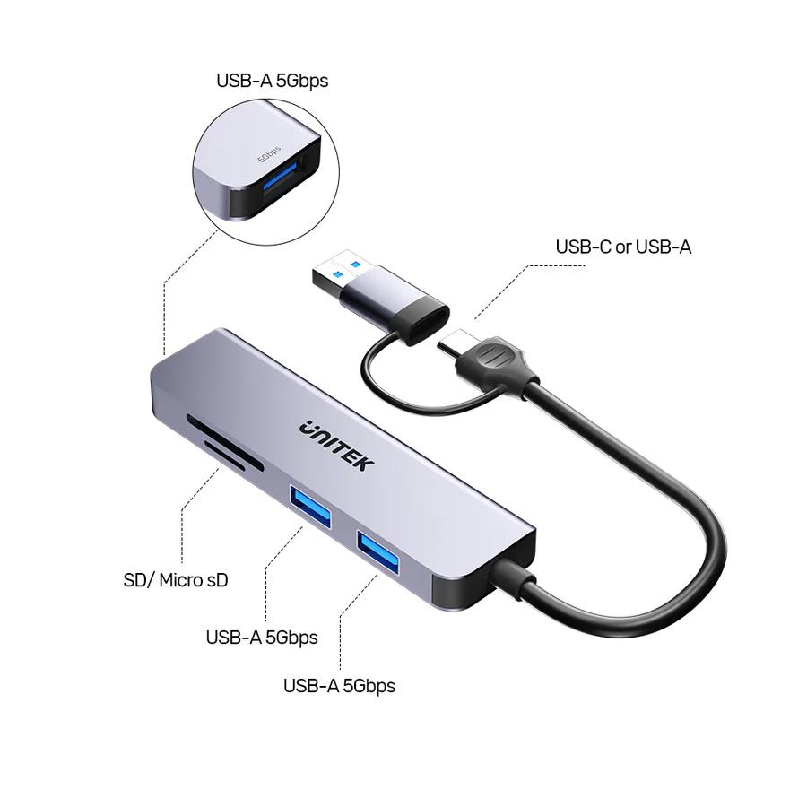  H1320AGY01 - מפצל בחיבור USB-C עם מתאם מובנה USB-A 