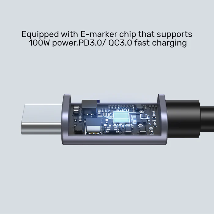 C14123BK-2M - כבל זוויתי 90 מעלות בחיבור USB-C זכר-זכר 100W באורך 2 מטר 