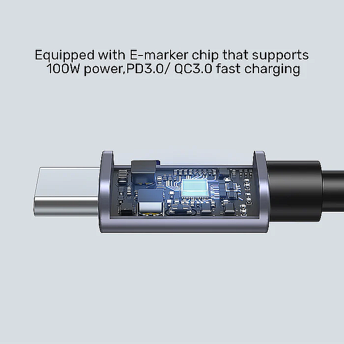  C14123BK-5M - כבל זוויתי 90 מעלות בחיבור USB-C זכר-זכר 100W באורך 5 מטר 