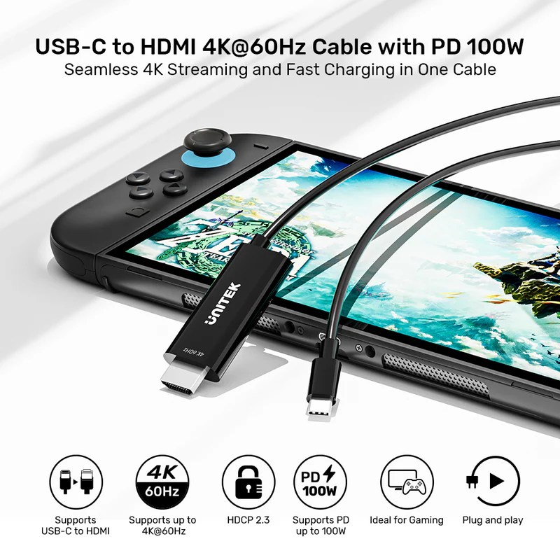  V1439A - כבל USB-C ל HDMI 4K 60Hz עם טעינה 100W 
