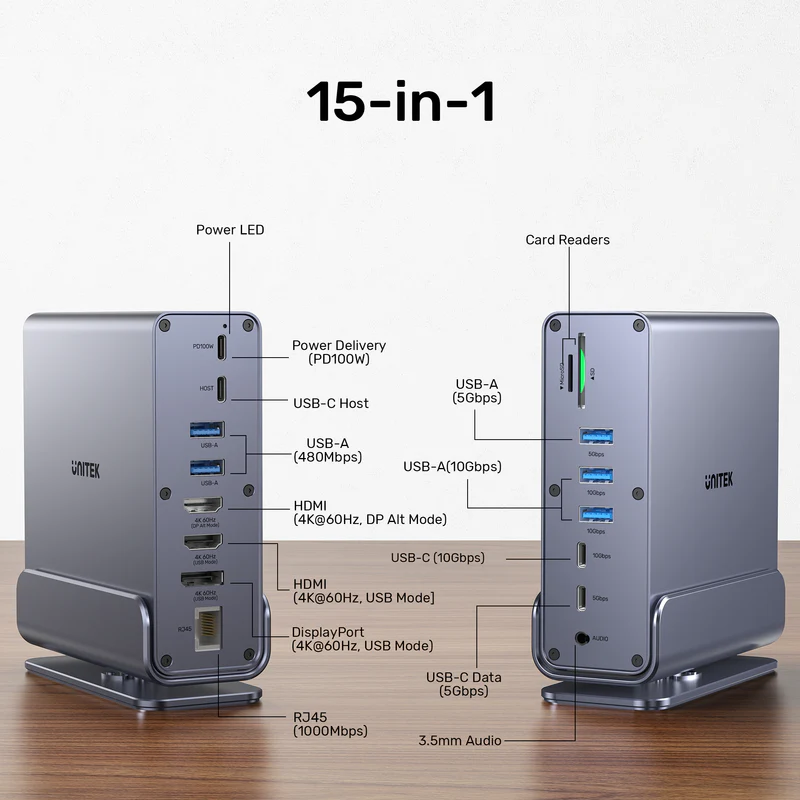  D1135A - תחנת עגינה אוניברסלית DisplayLink לשלושה מסכי 4K 