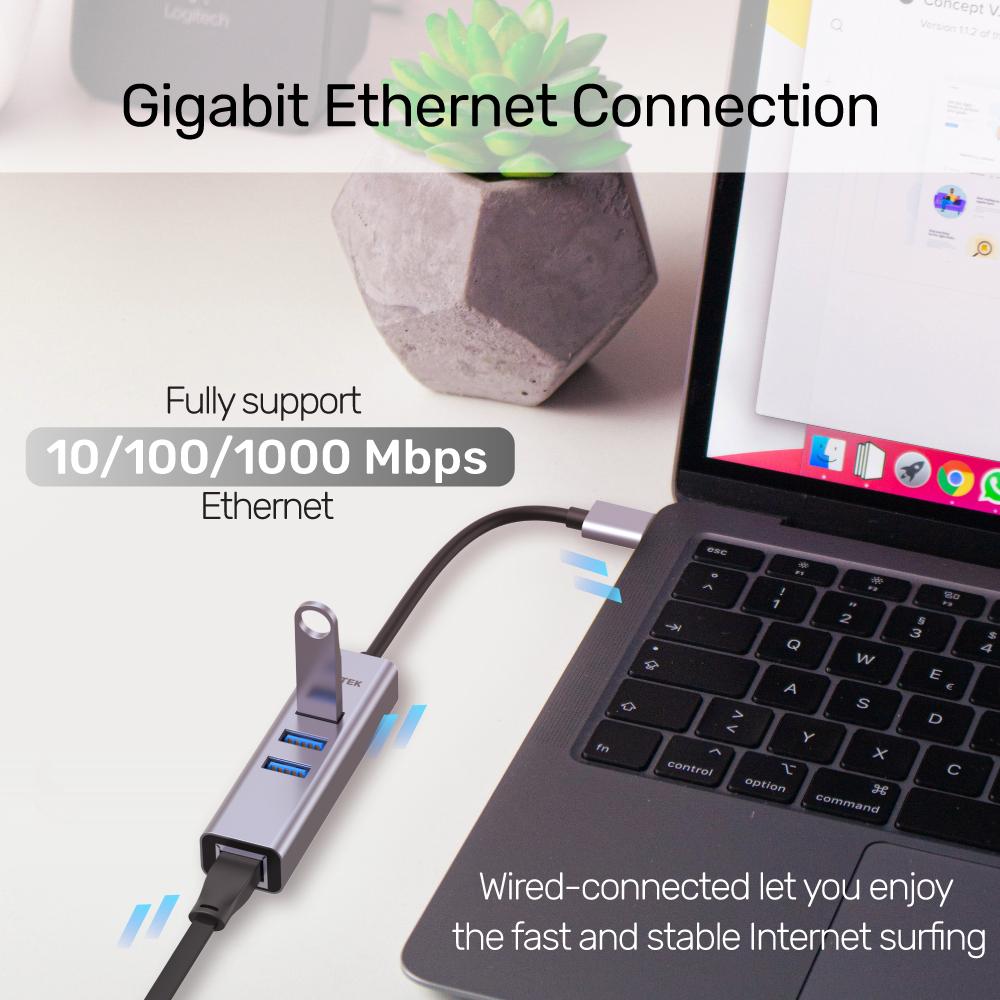  מפצל uHUB Q4+ 4-in-1 USB-A Ethernet Hub H1906A 
