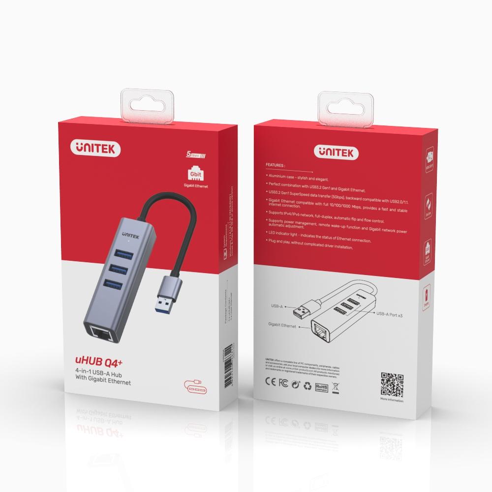  מפצל uHUB Q4+ 4-in-1 USB-A Ethernet Hub H1906A 
