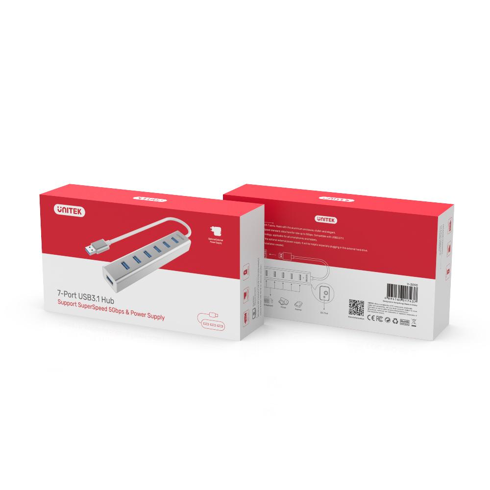  Y-3090 - מפצל ל-7 פורט USB 3.0 עשוי אלומיניום 