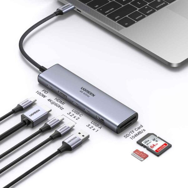  תחנת עגינה UGREEN USB-C 7-in-1 10Gbps 4K60Hz UGREEN CM511 45521 