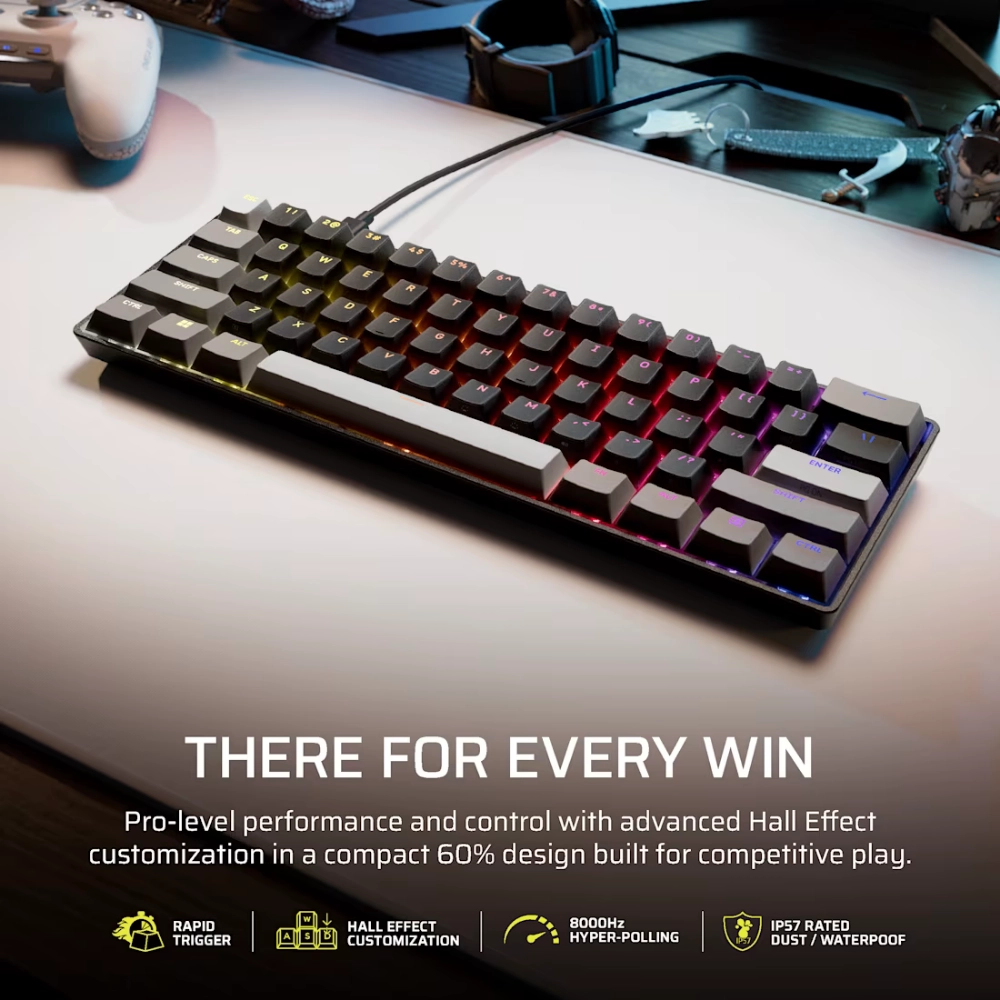 מקלדת גיימינג חוטית דגם CLIPPER PRO MINI 60 Hall Effect בצבע שחור מבית Corsair