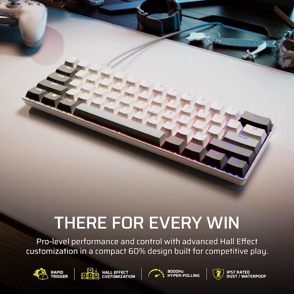 מקלדת גיימינג חוטית דגם CLIPPER PRO MINI 60 Hall Effect בצבע לבן מבית Corsair
