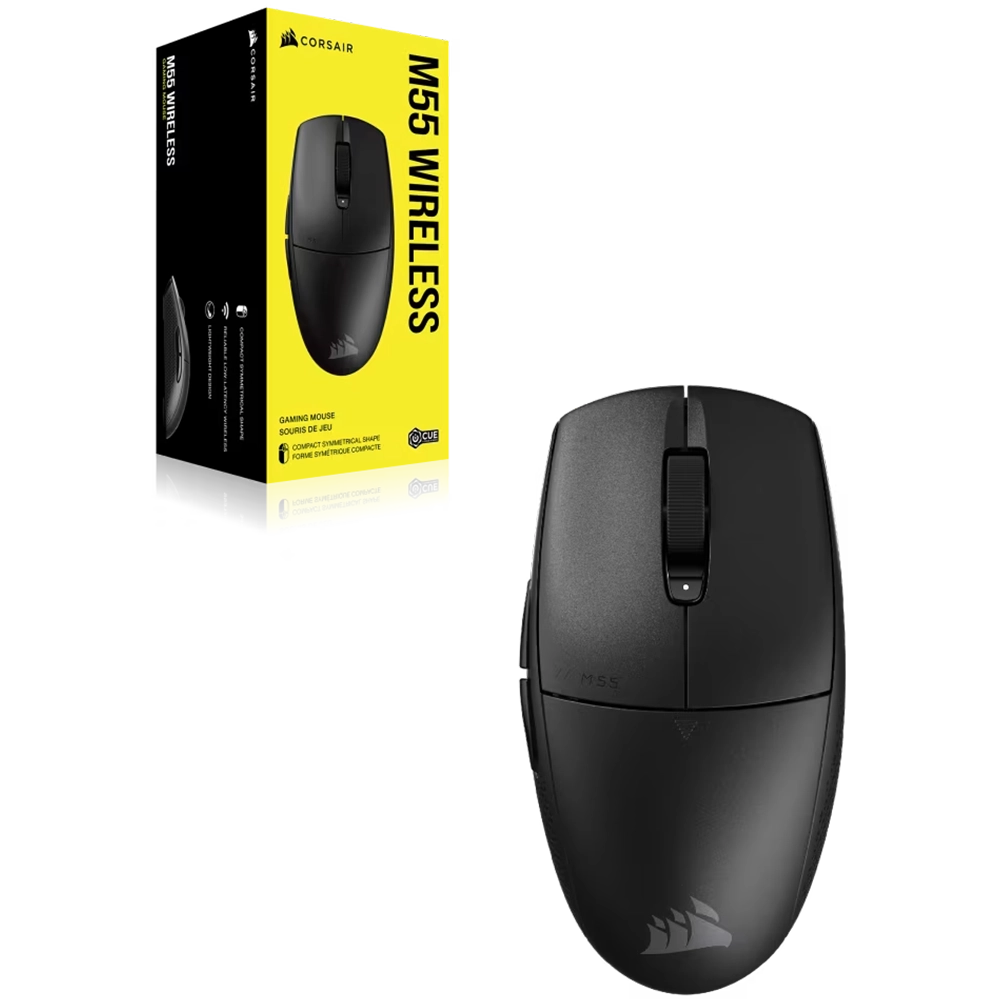 עכבר גיימינג אלחוטי Corsair M55 Wireless – עיצוב סימטרי מדויק עם סוללה עוצמתית