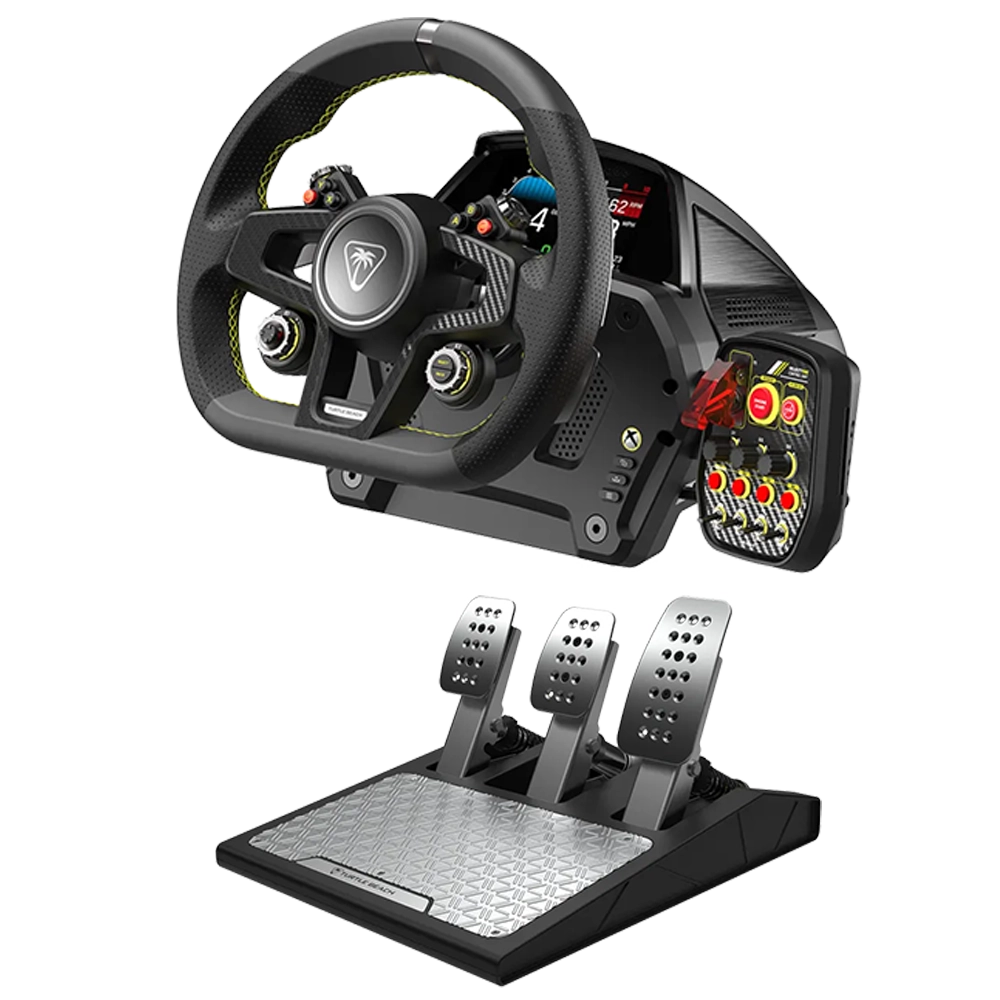 סט הגה ודוושות VelocityOne™ Race – תואם Xbox ו־PC – מבית Turtle Beach